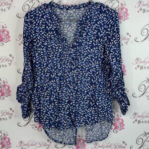 Kismet long sleeve butterfly 🦋 blouse flowy blue pink Navy and White Blouse